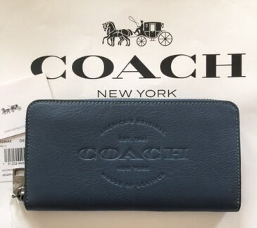 【日本在庫・即発送】 COACH　コーチ F24648　メンズ長財布　COACH レザー アコーディオンジップ　ロゴ入り　ブルー系