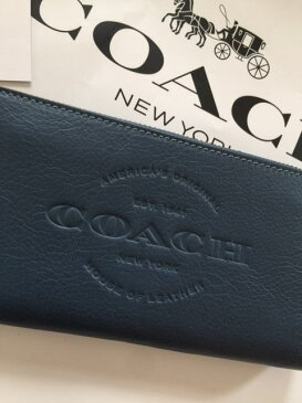 【日本在庫・即発送】 COACH　コーチ F24648　メンズ長財布　COACH レザー アコーディオンジップ　ロゴ入り　ブルー系