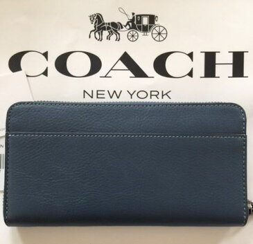 【日本在庫・即発送】 COACH　コーチ F24648　メンズ長財布　COACH レザー アコーディオンジップ　ロゴ入り　ブルー系