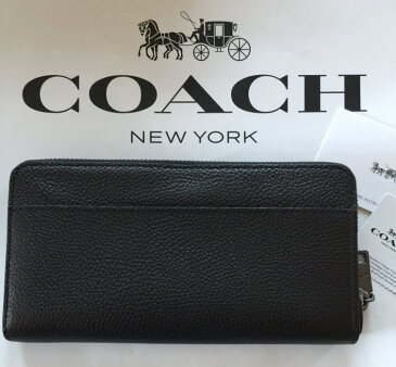 【日本在庫・即発送】 COACH コーチ メンズ　カーフ レザー ブラック長財布 野球・自由の女神 　F24657