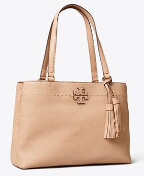 【日本在庫・即発送】Tory Burch レディースバッグ　タッセルチャームが可愛い　レザートートバッグ　MCGRAW TRIPLE-COMPARTMENT TOTE　54298 【正規品】