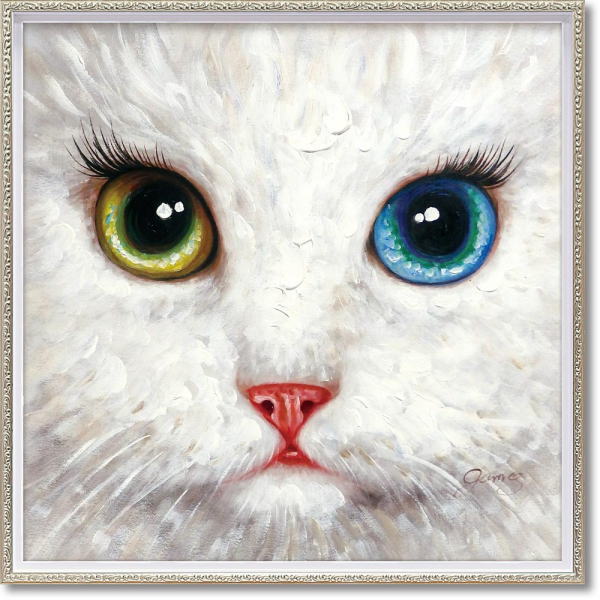 オイルペイントアート　アイメイク（Mサイズ）ネコ ねこ 猫 絵　額 絵画 アート 手書き 油絵御祝　結婚祝い　記念品　ギフト　プレゼント　贈答品　開店祝い　新築祝い　贈り物　インテリア