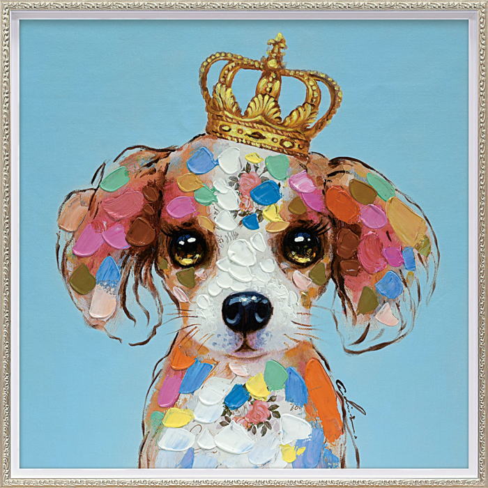 オイルペイントアート　キング カラフル（Mサイズ）犬　いぬ　かわいい御祝　結婚祝い　記念品　ギフト　プレゼント　贈答品　開店祝い　新築祝い　贈り物　インテリア　【在庫有り】