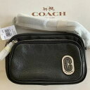 コーチ バッグ　COACH パッチ付き ブラック レザー×ナイロン クロスボディバッグ 斜め掛け可能　黒　91065