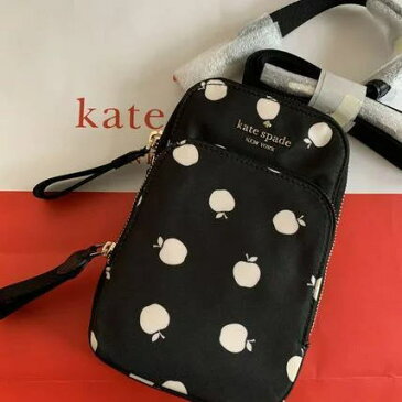 ケイトスペード Kate spade　アイフォーンケース リンゴ柄　 クロスボディ スマホケース ショルダー　ブラックマルチ　iPhone12 12Pro iPhone12PROMAX 17×10cm以内の大きさ収納可　K8092【即発送】