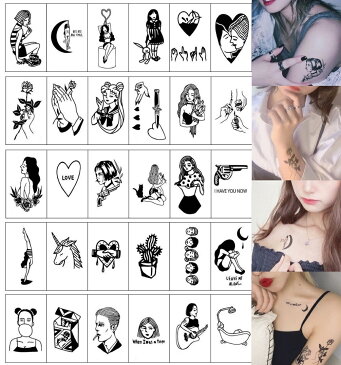 tuzuru タトゥーシール 30枚セット ステッカー 防水 ボディシール 韓国 シリーズ tatoo 文字 英字 LOVE ハロウィン 送料無料 ポスト投函