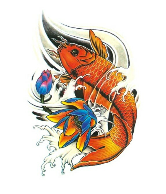 tuzuru タトゥーシール ステッカー ボディペイント 防水 カラー 鯉 12×19cm tatoo 刺青 腕 足 和柄 背中 3枚セット …
