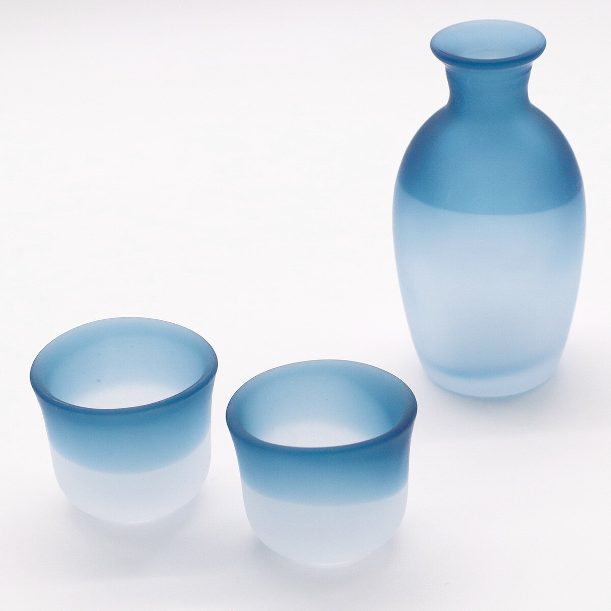 岩澤硝子 青靄 せいあい 冷酒ギフトセット（徳利1点 ぐい呑2点） 【藍花 和ガラス...