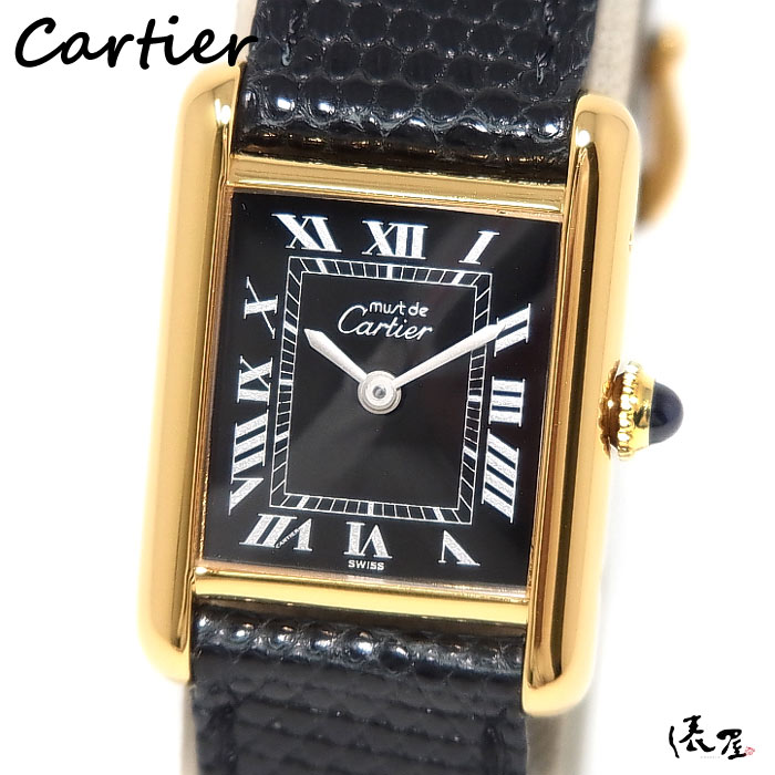  カルティエ マストタンク SM 手巻き  黒文字盤 ヴィンテージ レディース 腕時計  Cartier Tank 時計 中古