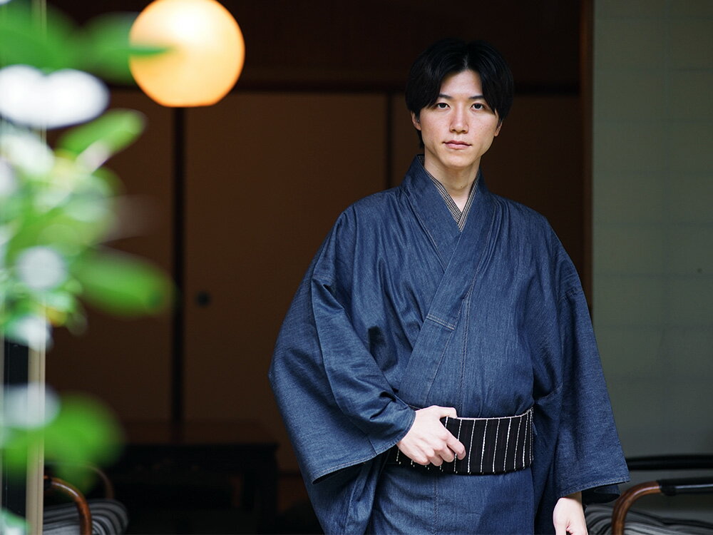 デニム着物 メンズ 着物 角帯 2点セット セレクトセット 久留米織角帯 デニム 帯 洗える着物 M L LL 3L 大きいサイズ おしゃれ 久留米織 カジュアル シンプル 男性 メンズセット 京都 コーディネート 和服 kimono