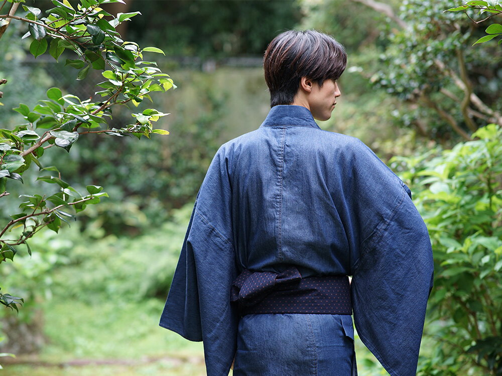 デニム着物 メンズ 着物 角帯 2点セット セレクトセット 久留米織角帯 デニム 帯 洗える着物 M L LL 3L 大きいサイズ おしゃれ 久留米織 カジュアル シンプル 男性 メンズセット 京都 コーディネート 和服 kimono
