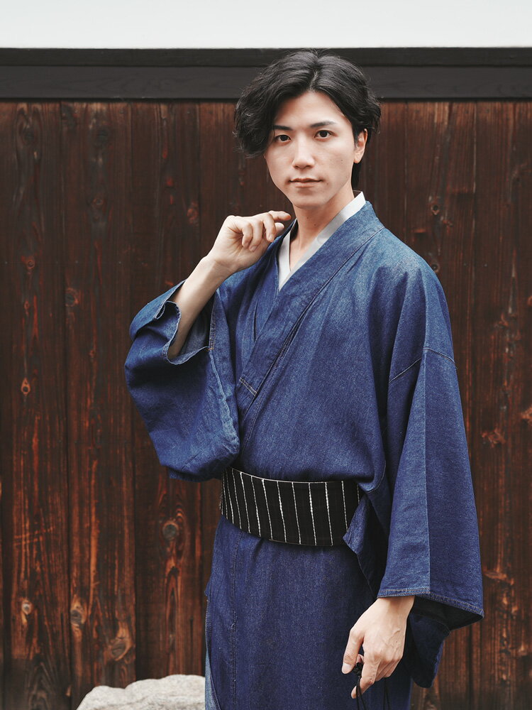 メンズ デニム着物 半衿付き Tシャツ 選べる 2点 セット インナー COOL NEOCOLD toiet MOI トワエモア 綿 男性 おしゃれ 涼しい 洗える kimono きもの 和装 和服 ブルー インディゴ チャコール デニム 大きいサイズ M L LL 3L 父の日ギフト 和服 kimono 父の日
