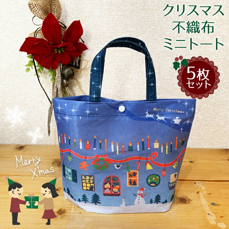 クリスマス 手提げ袋 不織布【22x17cm】5枚セット 底 マチ付き クリスマス ラッピング袋 プレゼント用 ギフト袋 雪 柄 ウィンター Xmas かわいい...