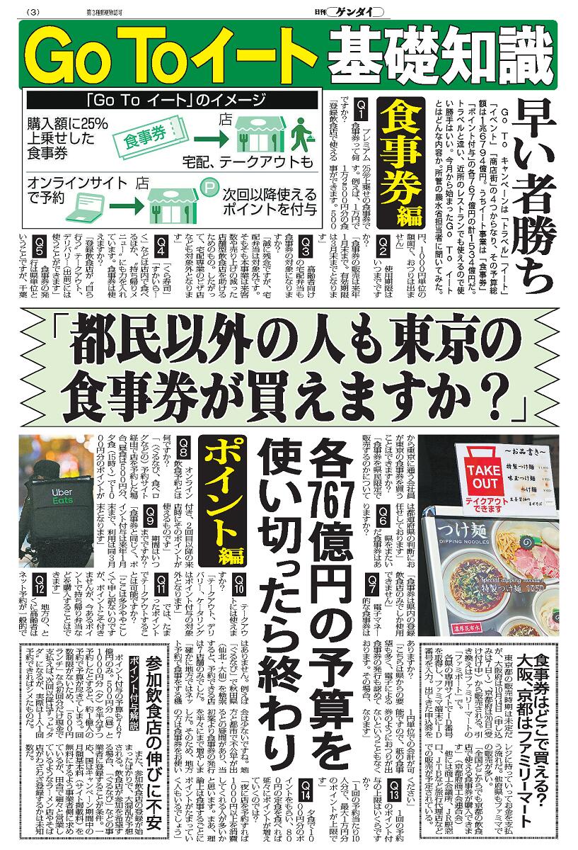 10月1日発行　日刊ゲンダイ 臨時特別号 「食と旅徹底ガイド」 定価250円+システム料、送料200円 Go To トラベル　Go To イート特集　裏技　感染予防マニュアル　第2波　温泉旅館　高級ホテル　リゾートコテージ　地方特産品