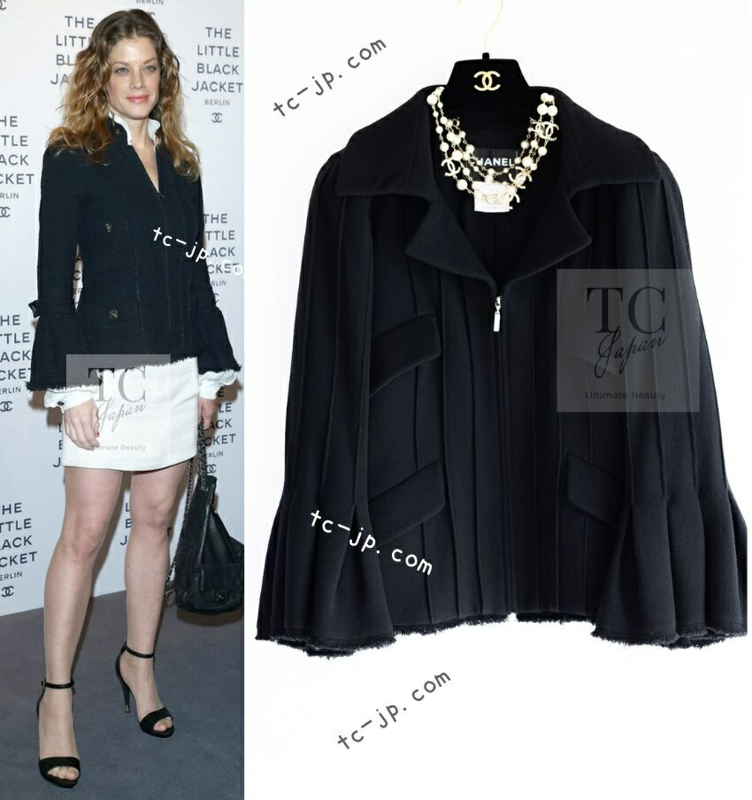 [中古] シャネル ジャケット CHANEL 87万 ブラック フレアスリーブ ウール ジッパー カール・ラガーフェルド作品 超美品 36