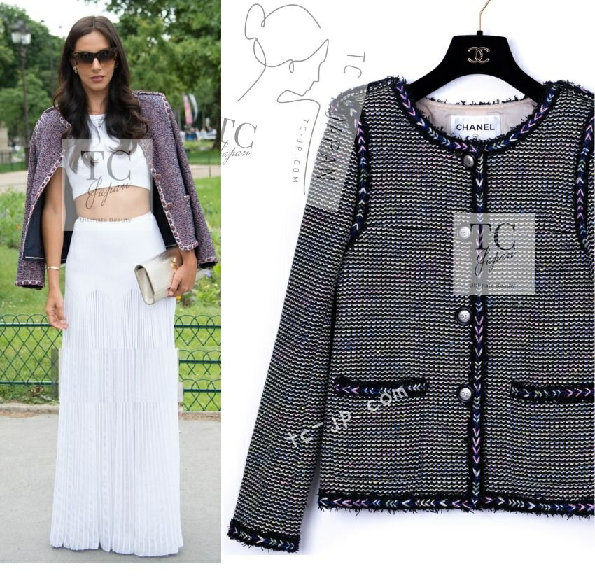 [中古] シャネル ジャケット CHANEL ブラック マルチカラー 肩章 ココマーク ボタン カールラガーフェルド ココボタン 貴重 超美品 34 36