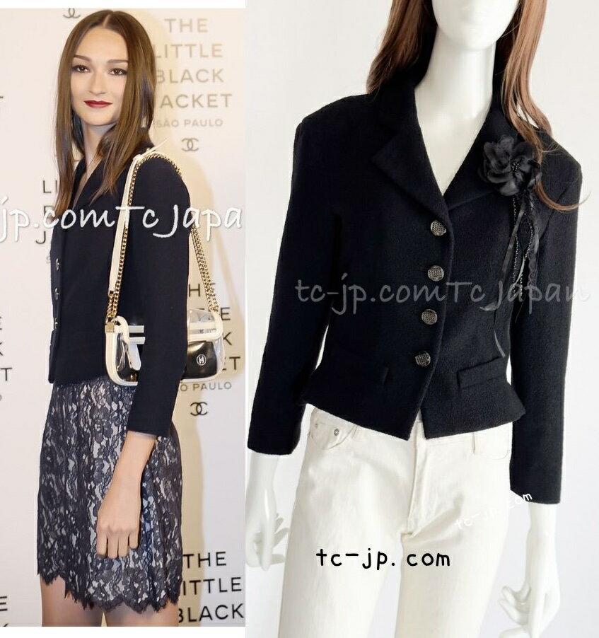 [中古] シャネル ジャケット CHANEL 71万 ブラック ラインストーン CCボタン ウール 女優リタ ヘイワース Vネック 36(4)