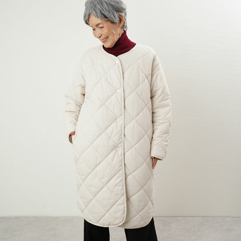 シニアファッション レディース 80代 70代 60代 90代 秋冬 キルティングノーカラーロングコート おばあちゃん 服 プレゼント 婦人服 女性 ミセス 祖母 お年寄り 老人 高齢者 敬老の日 プレゼント ギフト