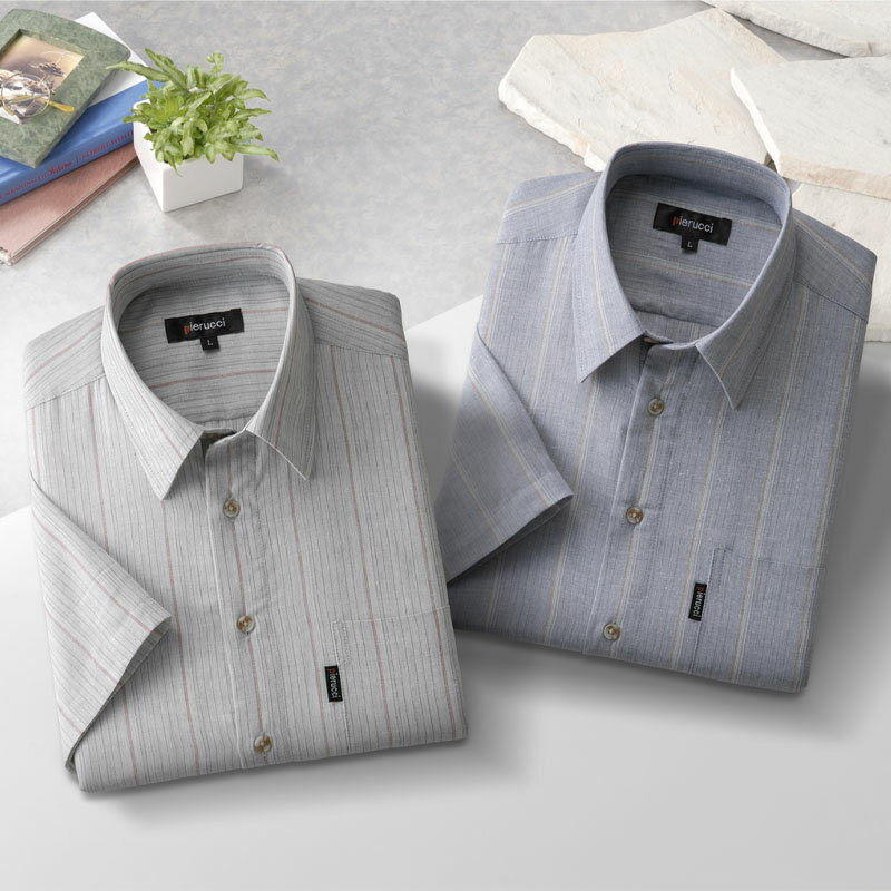 シニアファッション メンズ 80代 70代 60代 90代 春夏先染めストライプ柄 半袖シャツ 2色組 おじいちゃん 服 プレゼント 紳士服 男性 祖父 お年寄り 老人 高齢者 ギフト