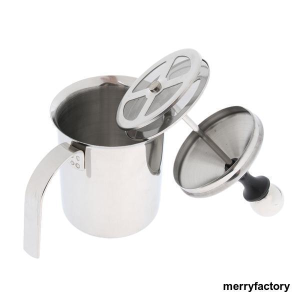 手動泡メーカーミルク泡立て器ステンレス鋼ハンド泡立て器ダブルメッシュ400ml