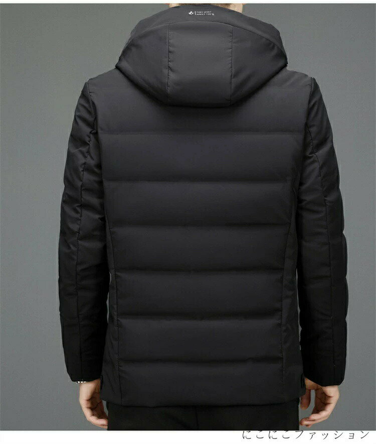 新生活 メンズ ダウンジャケット 冬服 中綿 ブルゾン アウター フード付き ゆったり 無地 厚手 防風 防寒 暖かい