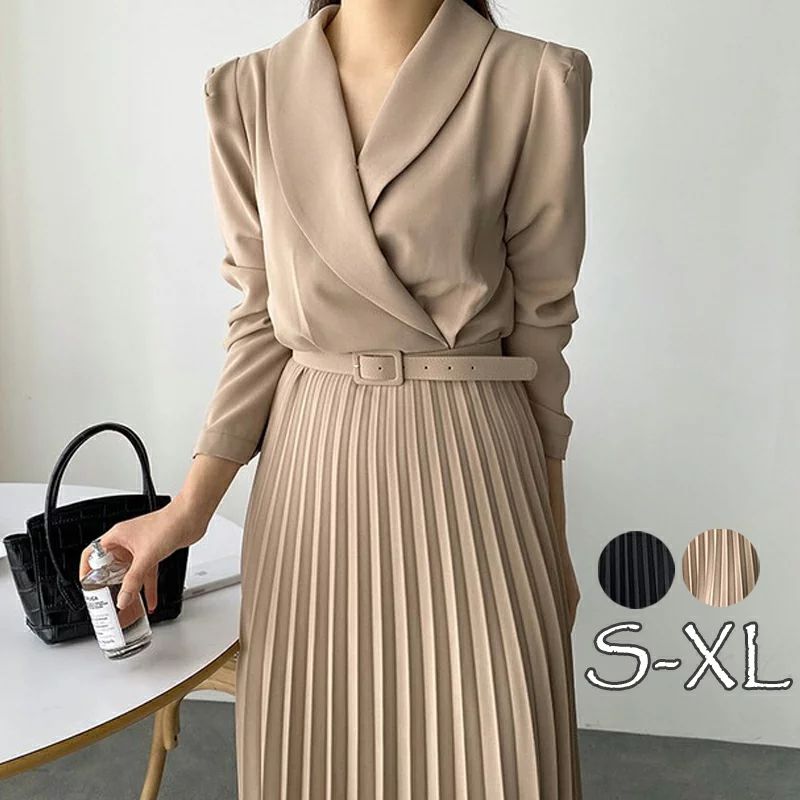 ワンピース シャツワンピース プリーツワンピース レディース ワンピース 長袖 ワンピース プリーツワンピース プリーツ フレア おしゃれ パーティーワンピース...