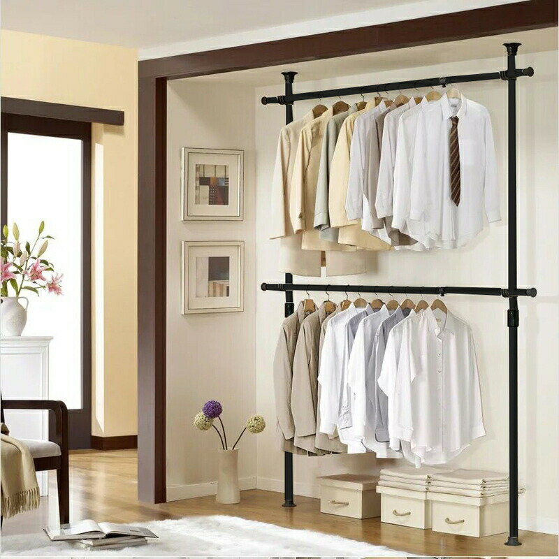 突っ張りハンガーラック 衣類収納 ポールハンガーラック幅70-180cm 耐荷重 60kg ダブル 布団も干せる ..