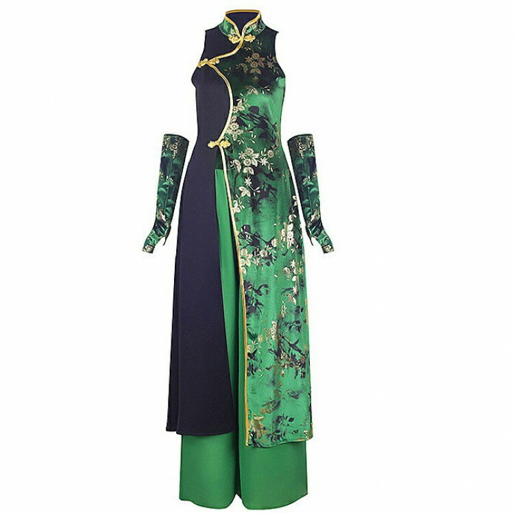 花柄 緑 ダンス衣装 セットアップ レディース 大人 チャイナ風 ヒップホップ ジャズ ワンピース パンツ 腕カバー かっこいい 中国風 k-pop 女子 社交ダン ステージ衣装 アイドル