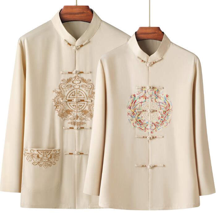 立て襟 4色 カップルペア レディースチャイナ風コート メンズ 龍柄長袖ジャケット 武術服 太極拳服 春秋 スポーツ中華服 カ