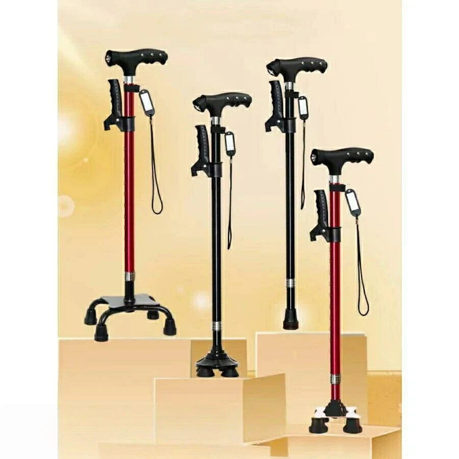 新発売!杖 介護 4点 4点杖 ライト付き 女性 男性 自立式 4本足 ステッキ おしゃれ 伸縮 つかまり立ち ..