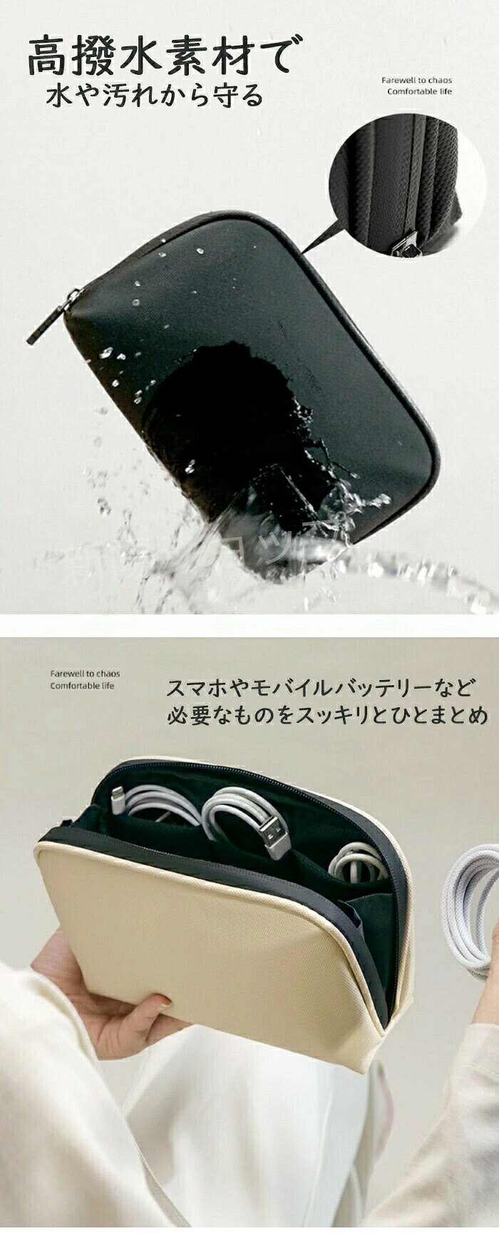 ガジェットポーチ トラベルポーチ ガジェットケース 収納ポーチ 収納ケース 収納 ポーチ コンパクト 小物入れ 大容量 デジタルバッグ 旅行 出張 便利グッズ 自立 撥水 おしゃれ シンプル tcds-10007546 KANICHI楽天市場店 サンプル画像3