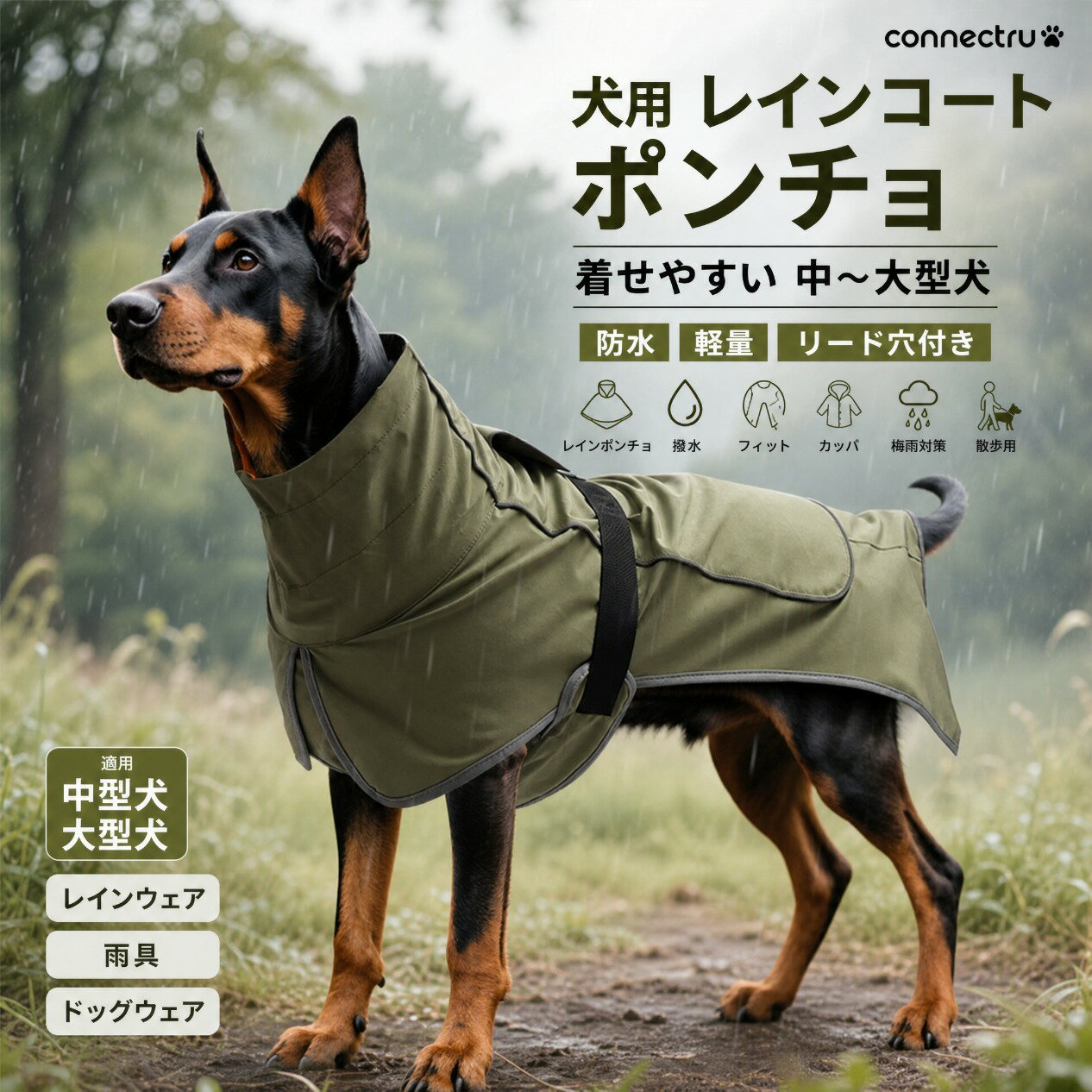 乐天商城 - 犬用 レインコート ポンチョ 着せやすい 中型犬 大型犬 レインポンチョ リード穴付き レインウェア 梅雨 ペット用品 雨具 防水 軽量 犬用 防水 撥水 フィット 犬 ポンチョ カッパ 雨合羽 ドッグウェア 梅雨対策 散歩用 雨具