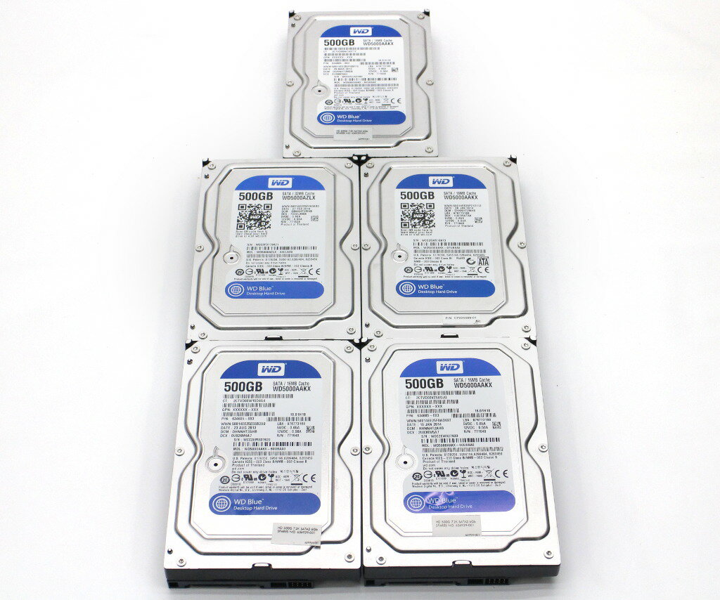 WesternDigital 5台セット 計2.5TB WD Blue Series 500GB 3.5インチ SATA HDD 【中古】【20181227】