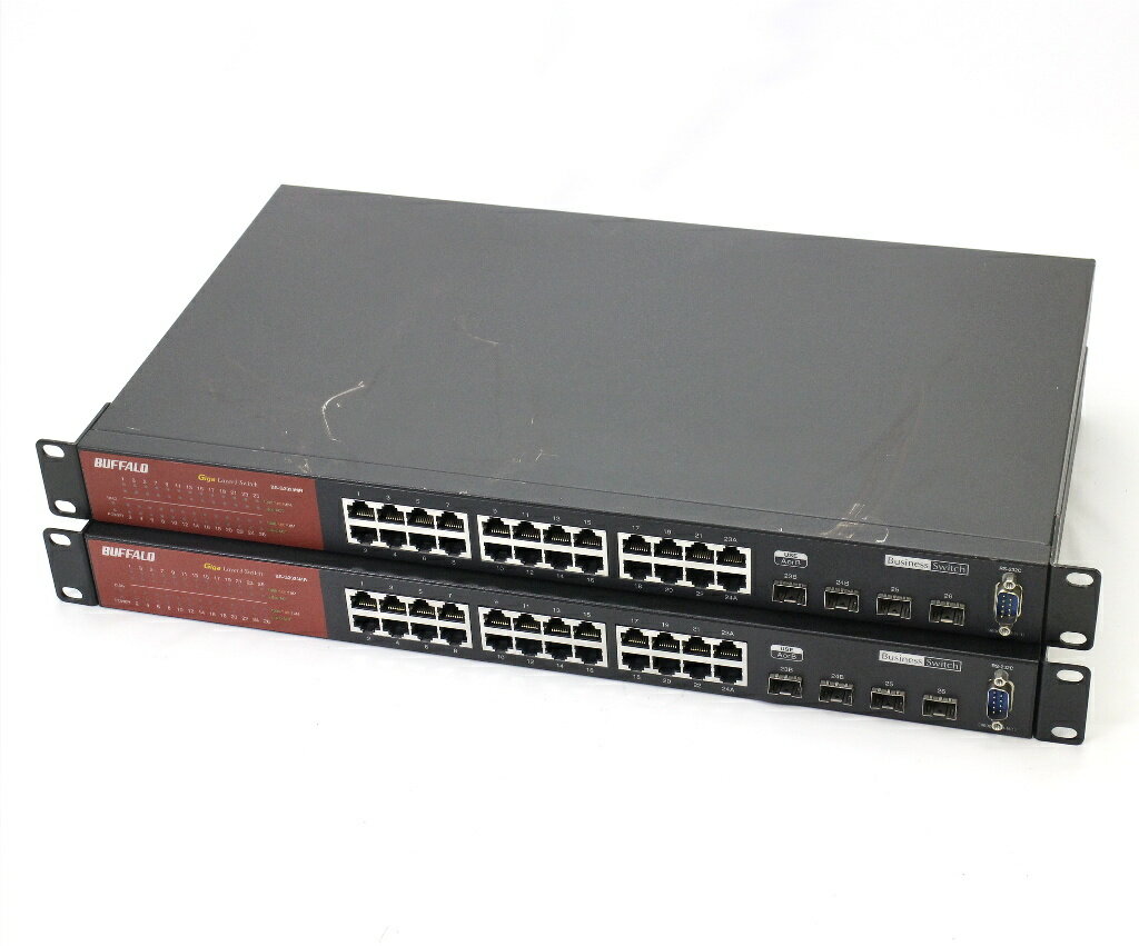 Buffalo 2台セット BS-G3024MR 24ポート 1000BASE-T 4ポートSFP L3インテリジェントスイッチ 設定初期化済 シリアル不明 【中古】【20190606】