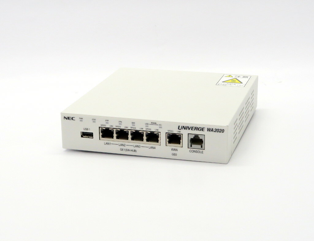 NEC UNIVERGE WA2020 IPSec対応VPNルータ 8対地 2系統5ポート1000BASE-T搭載 ファームウェアVer.4.4.3 【中古】【20210422】