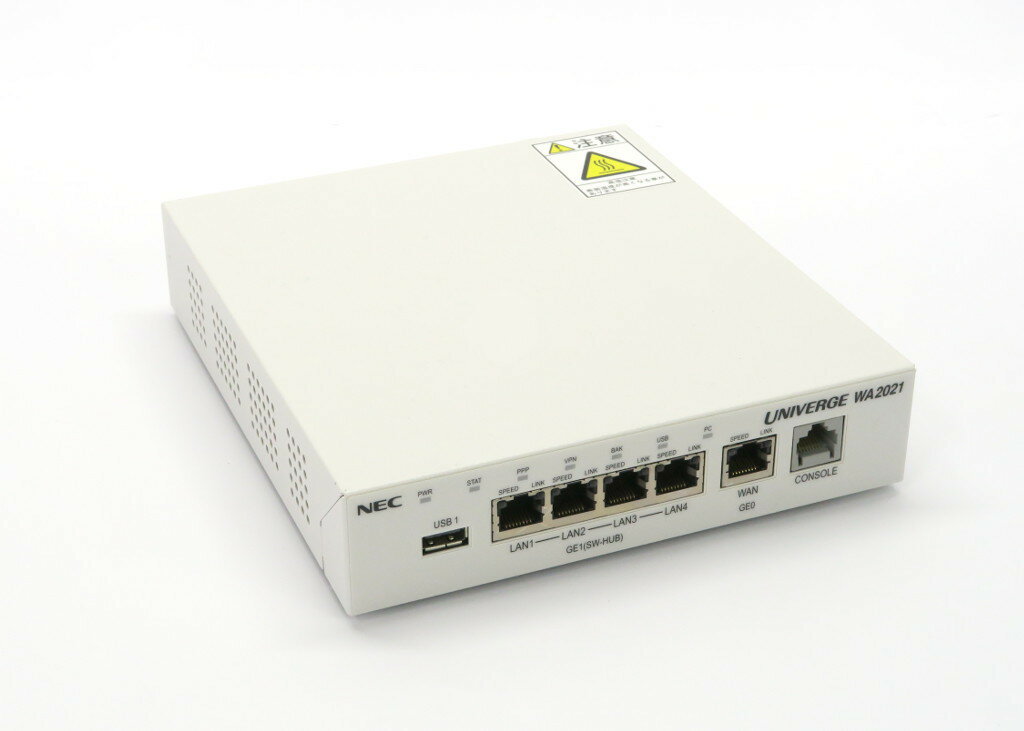 NEC UNIVERGE WA2021 IPSec対応VPNルータ 8対地 2系統5ポート1000BASE-T搭載 ファームウェアVer.7.3.1 【中古】【20210422】
