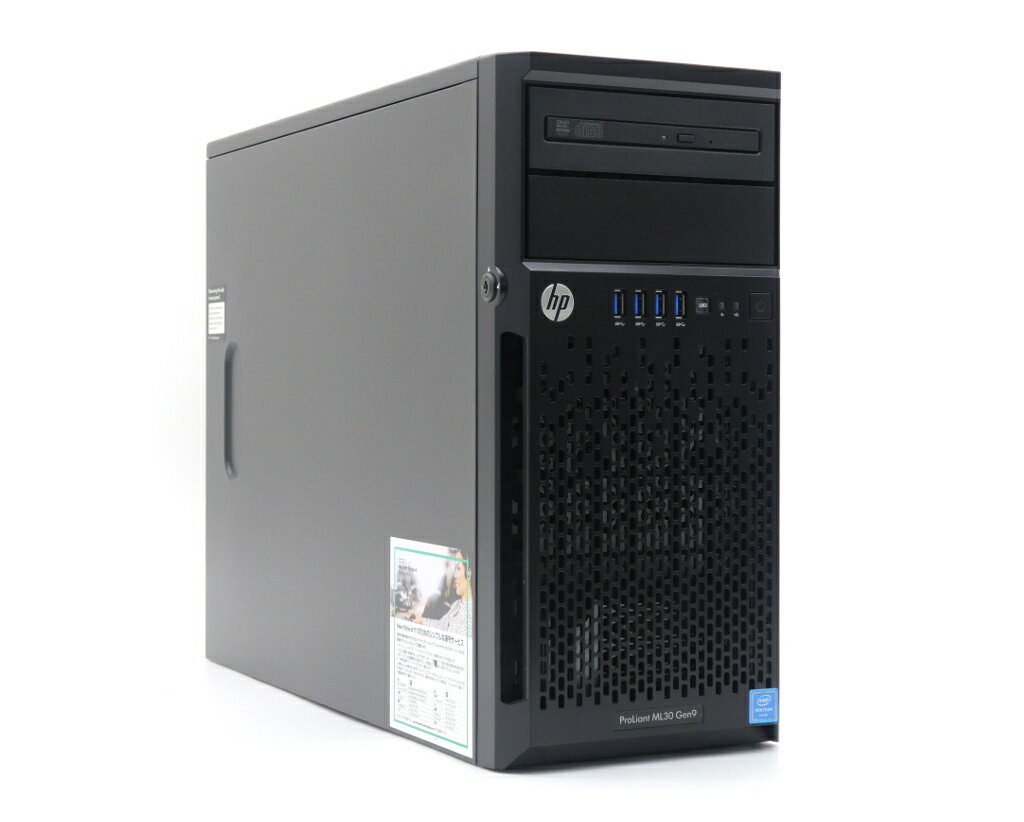 hp ProLiant ML30 Gen9 (3.5インチ) Pentium G4500 3.5GHz 8GB 500GBx2台(SATA3.5インチ/RAID10構成) DVD-ROM SmartArray B140i 【中古】【20220708】