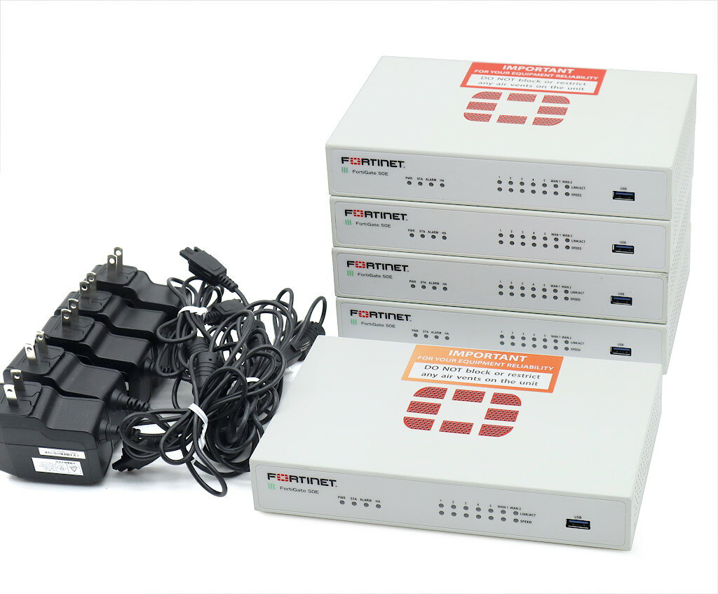 【5台セット】Fortinet FortiGate-50E FortiOS Ver.5.4.6 build1165 171018 (GA) 設定初期化済 各種ライセンス期限切れ 【中古】【20231026】