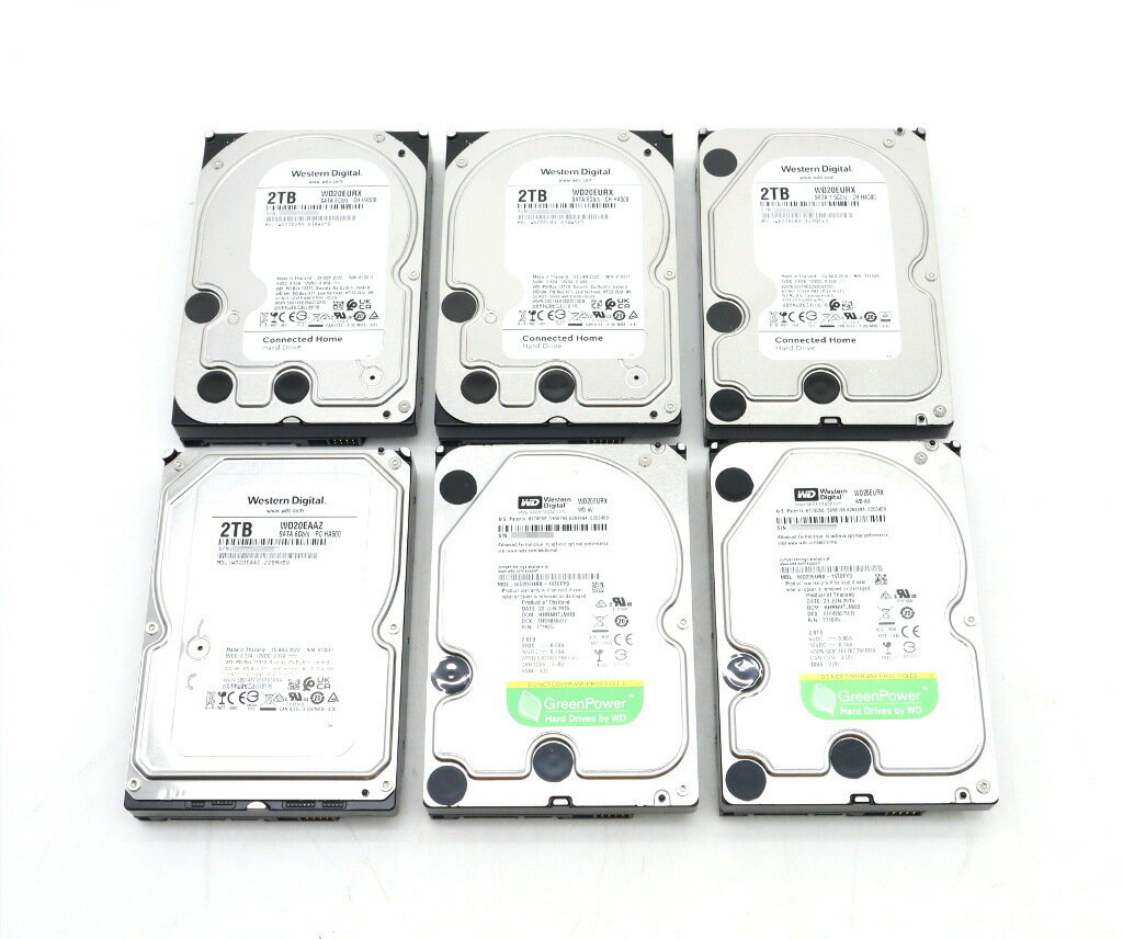 【6本セット】Western Digital HDD各種 2TB 3.5インチ SATA HDD Crystal Disk Infoにて正常動作確認済み 【中古】【20240106】