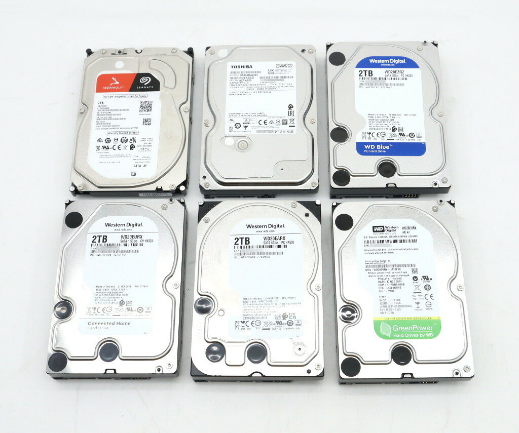 【6本セット】Western Digital/Seagate/TOSHIBA HDD各種 2TB 3.5インチ SATA HDD Crystal Disk Infoにて正常動作確認済み 【中古】【20240106】