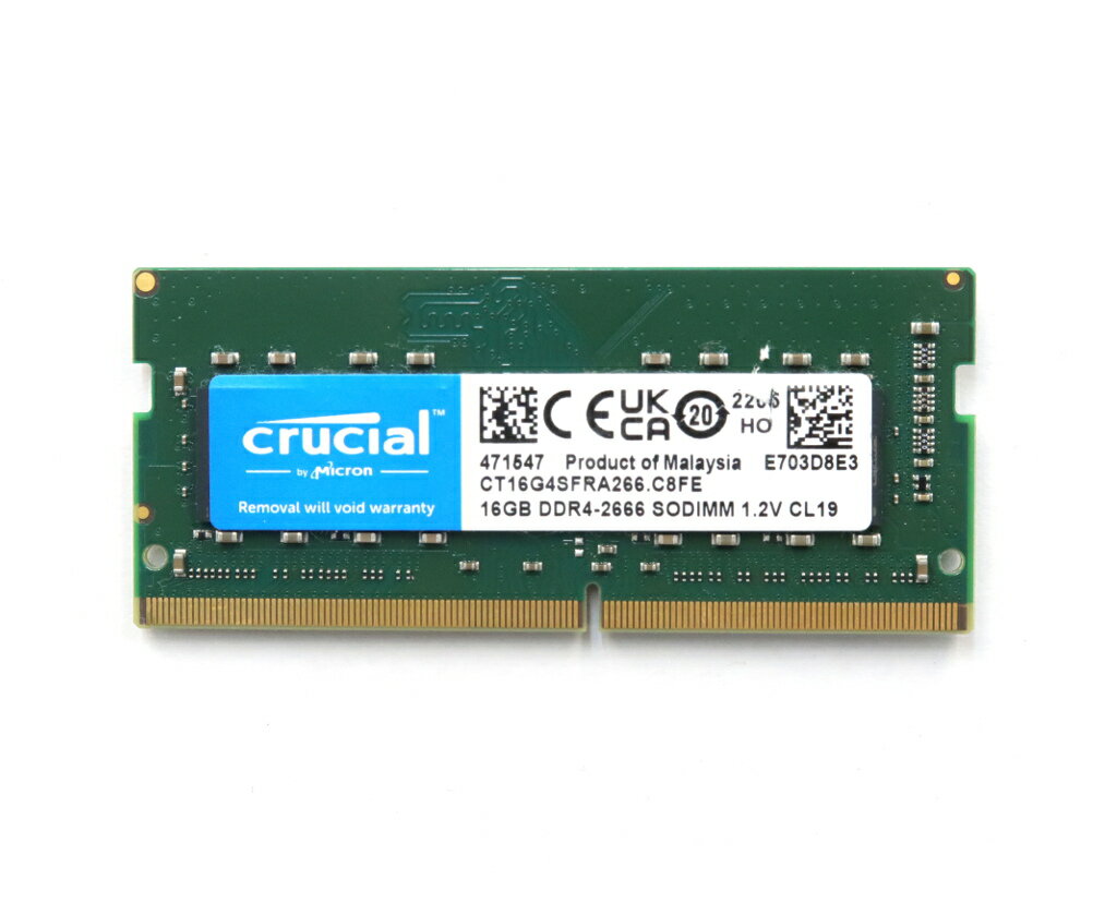◇Crucial 16GB DDR4-2666(PC4-21300) SODIMM PC4-21300(2666)/2Rx4/16GB SODIMM 小型ワークステーション/ミニPC/ノートPC等対応 【中古】【20260121】