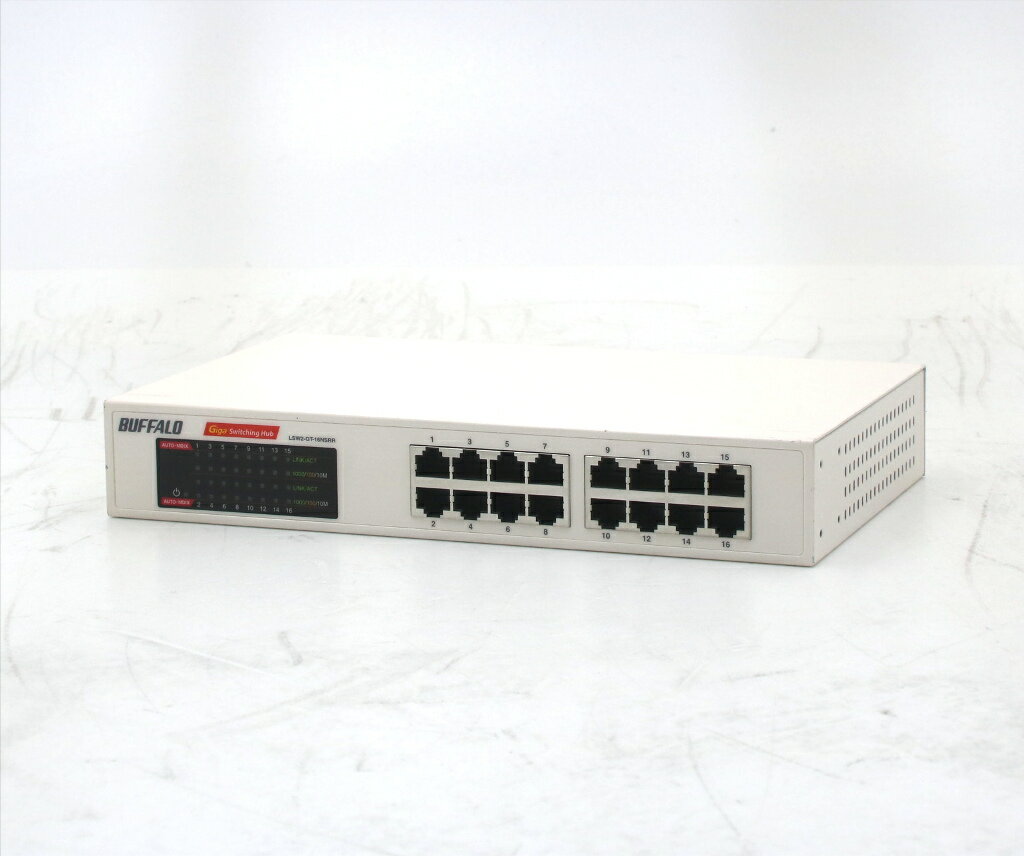 商品情報 No.562262092メーカーBuffalo商品名 型番・型名LSW2-GT-16NSRR仕様■基本スペック　・16ポート1000BASE-T対応　・簡易動作確認済みになります状態・動作状況■動作：中古動作品外観■汚れ　・外装汚れ若干有り。■シール痕　・若干あり。■傷　・外装に使用に差し支えない擦り傷がございます。■その他　・中古品のため使用に差し支えない傷、汚れがある場合がございます。　・本体内外装は清掃しておりますが、多少の汚れが残っている可能性がございます。　・使用に差し支えないキズ及び汚れ等はございますが大きな破損等はございません附属品■付属品　・なし対応情報-備考-ご注意　・本商品は店頭等でも販売している為、稀に在庫切れの場合があります。　・その場合、代替品をご提案させていただきます。