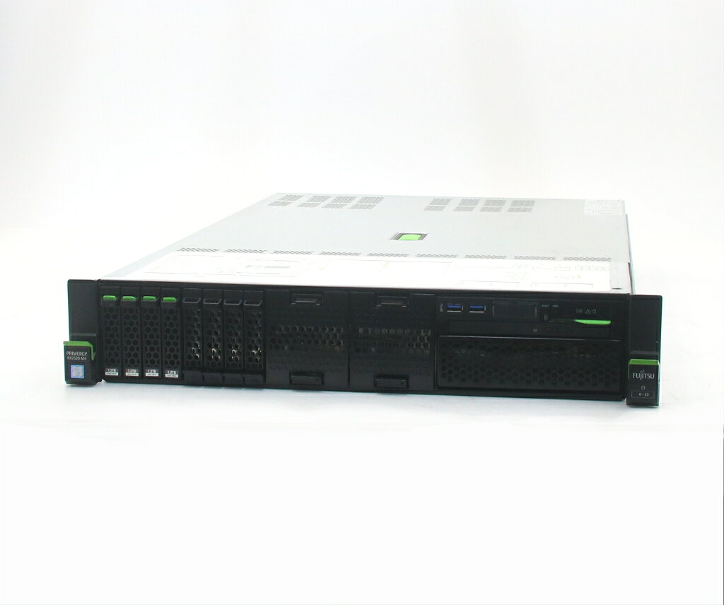 商品情報 No.543268306メーカー富士通商品名 型番・型名PRIMERGY RX2520 M4※PYR2524R2N仕様■基本スペック　・CPU：Xeon Silver 4110 2.1GHz(8コア16スレッドx1基)　・メモリ：64GB(16GBx4枚)　・ストレージ：1.2TBx4台(SAS2.5インチ/12Gbps/RAID6構成)　・RAID：PRAID EP400i(SAS12Gbps対応)　・VGA：オンボード　・DRIVE：DVD-ROM　・COA：なし　・OS：なし(※別途OSインストールが必要となります)状態・動作状況■動作：中古動作品外観■汚れ　・外装汚れ若干有り。■シール痕　・若干あり。■傷　・外装に使用に差し支えない擦り傷がございます。■その他　・中古品のため使用に差し支えない傷、汚れがある場合がございます。　・本体内外装は清掃しておりますが、多少の汚れが残っている可能性がございます。　・筐体に若干のキズあり附属品■付属品　・なし対応情報-備考　・450W電源1基搭載　・簡易OSにて動作確認後HDD消去済み、OSは付属いたしておりませんご注意　・本商品は店頭等でも販売している為、稀に在庫切れの場合があります。　・その場合、代替品をご提案させていただきます。