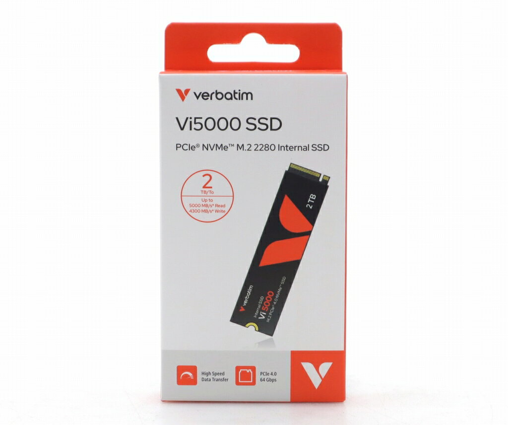 ◇【新品未開封品】Verbatim Vi5000 SSD M.2 NVMe 2TB 2000GB Type2280 PCI-Express Gen4 読み込み速度 5000 MB/s 書き込み速度 4300 MB/s 【新品】【20260722】