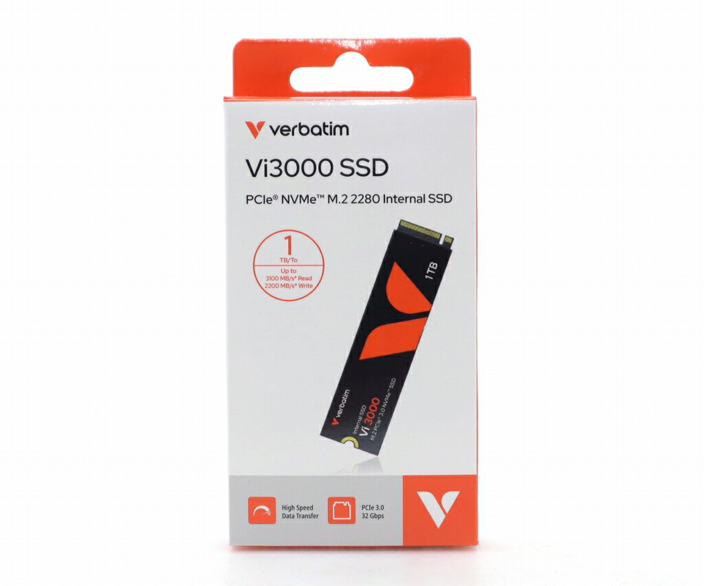 ◇【新品未開封品】Verbatim Vi3000 SSD M.2 NVMe 1TB 1000GB Type2280 PCI-Express Gen3 読み込み速度 3100 MB/s 書き込み速度 2200 MB/s 【新品】【20260722】