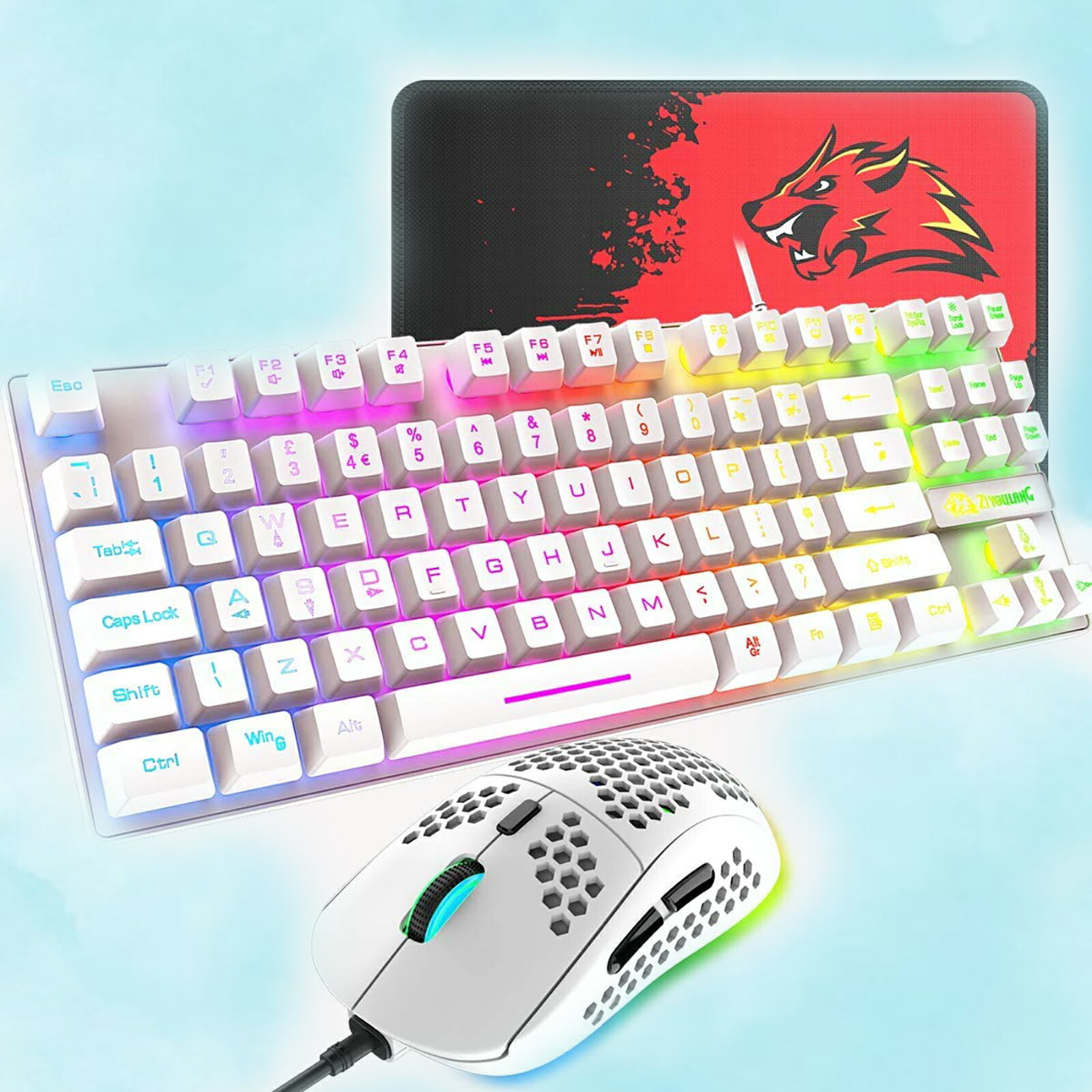 【送料無料】ゲーミングキーボード マウス マウスパット セット 88キー 軽量 LEDバックライト USB接続 エルゴノミック 防水 完全なアンチゴーストボタン キーキャップ取り外し可能、ゲーマーやタイピストに最適、6400DPIゲーミングマウス PC PS4 スイッチ対応 ブラック