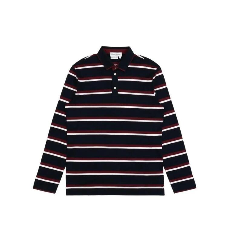 乐天商城 - フェラガモ FERRAGAMO メンズ 刺繍入りストライプラペルポロシャツ 12-1156 0586580 BLU-BDX-BC【並行輸入品】【新古品・未使用品】
