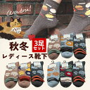 靴下 ソックス 【3足組】 レディース靴下 レディース 23-25cm STREAM ウール 暖かい あったか 花 猫 防寒 秋 冬 冷え性 冷え対策 クルー丈 ルームソックス おしゃれ カジュアルソックス カラフル セット 人気靴下 くつした 保温 靴下セット 人気ソックス