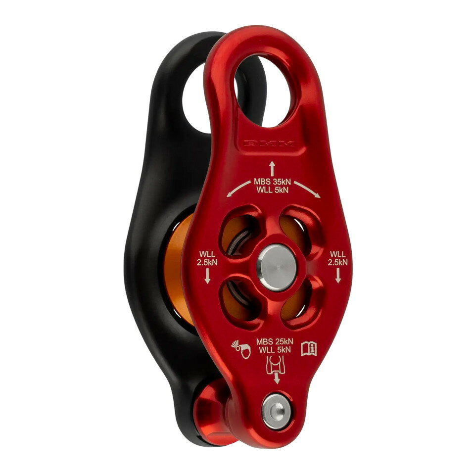 DMM Pinto 2 Pulley長年愛用し続けられたピントプーリーがアップグレードされました。 サイドプレートとシーブが一体構造のようなデザインにより、ロープやスリング等へのコネクションを優先させ引っかかりをなくしダメージを最小限に抑えます。ピントリグプーリー2は、ローラーベアリング内蔵でシープのサイズが見直され大口径ロープとの相性が向上しました。 【特徴】・ピント2は14mmまで、ピントリグ2は16mmまでのロープ径に対応・汎用性の高いサイドプレート固定型・シールドボールベアリングにより高い効率性を発揮・ベアリング部はメンテナンスフリー・ロープなどの繊維製品に優しいフェアリード・フレア使用（サイドプレート）・個体識別に最適なプロダクト・マーキング■仕様大きさ : 縦 95mm　幅 45mm　厚 34mm重さ : 117g素材 : アルミニウム強度(MBS) : 35kN使用荷重(WLL) : 5kN適応ロープ径 : 14mmカラビナを通す穴の内径：15.6mm■安全規格EN:12278:2007