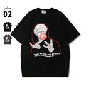【在庫処分】グラフィック プリント Tシャツ 半袖 HIPHOP ヒップホップ オーバーサイズ カットソー メンズ レディース ブラック 春 夏 秋 S M L...